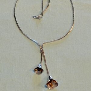 Elegant Silver and Gold Color Floral Pendant Necklace By AVON 24" Long.